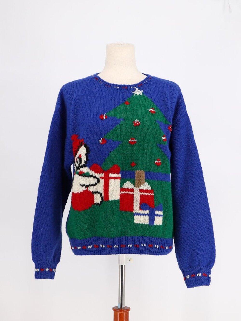 NWT ALLEN SOLLY 90s Wool Christmas Sweater Teddy Bear Tree Jumper Size M